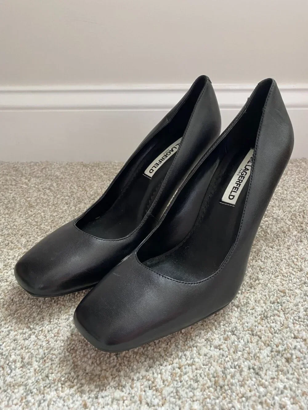 Karl Lagerfeld Women's Square Toe Pump Heels, Black, size 9 EUC